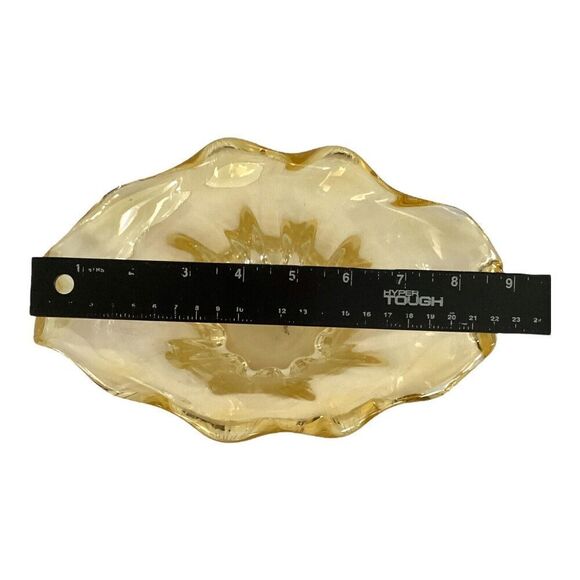 Vintage Teleflora Amber Clear Art Glass Vase Ribbed Drip Waterfall Tulip - Picture 5 of 7